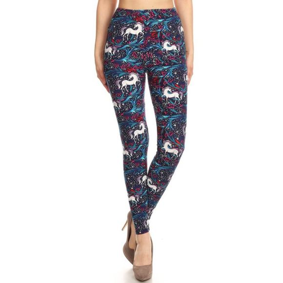 Plus Size‎ Unicorns Printed High-Waisted Leggings In A Fitted Elastic Waistband. - Picture 4 of 4